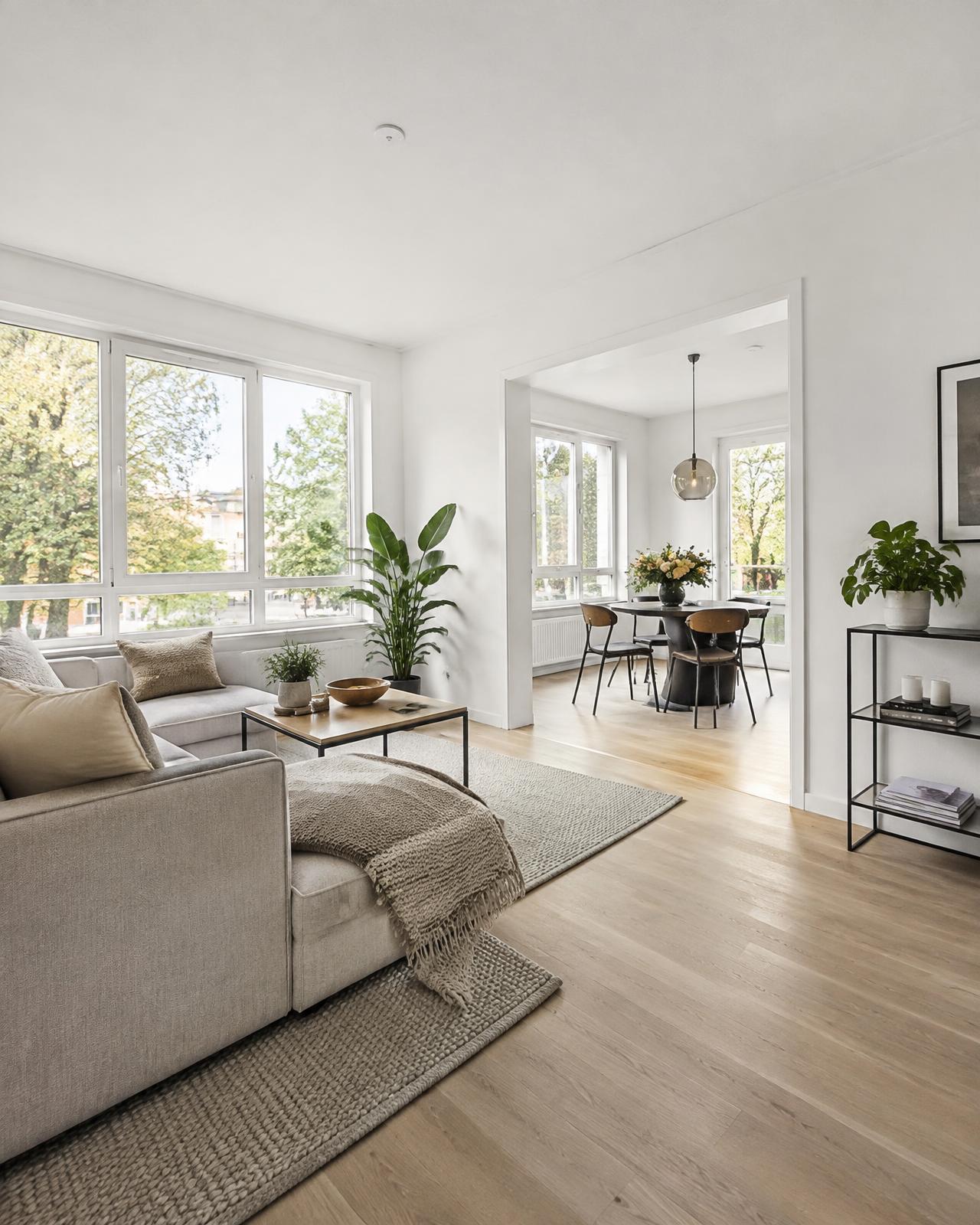 Bright, freshly renovated apartment living room